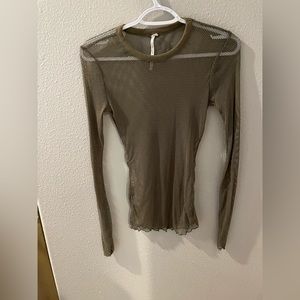 Free People mesh long sleeve crew neck army green